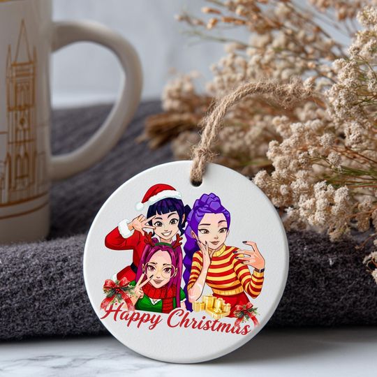 Happy Christmas Demon Hunter Ceramic Ornament, Huntrix Charm, Unique Holiday Gift, Printed One Side