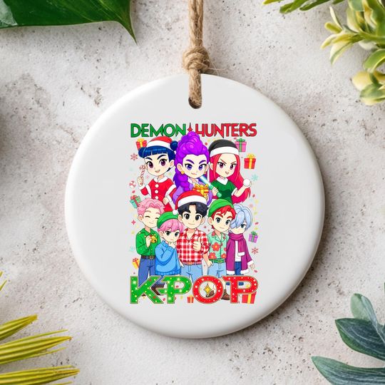 Demon Hunter Ceramic Ornament, Huntrix Charm, Unique Holiday Gift, Printed One Side