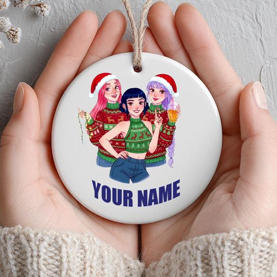 Personalized Name Demon Hunter Ceramic Ornament,Huntrix Charm, Unique Holiday Gift, Printed One Side