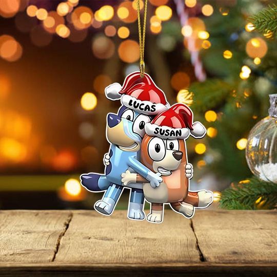 BlueyDad and Bingo Hug Ornament, Sister Love Christmas Decoration,  BlueyDad Cartoon Ornament