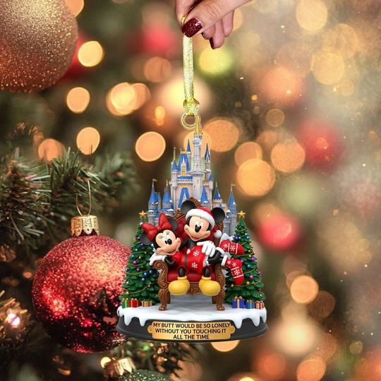 Mouse Christmas Ornament with Castle Background, Cartoon Mouse Ornament, Couple Holiday Gift