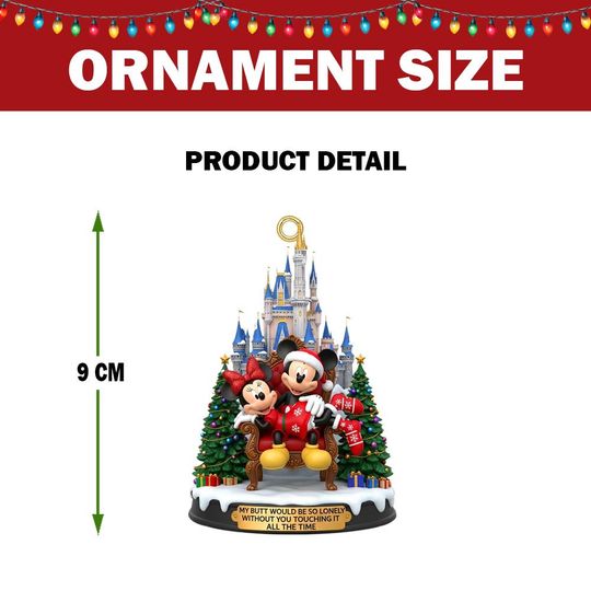Mouse Christmas Ornament with Castle Background, Cartoon Mouse Ornament, Couple Holiday Gift