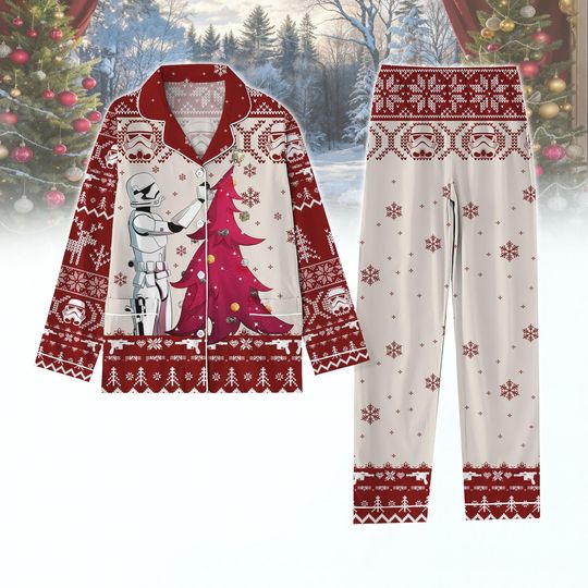 Stormtrooper Xmas Pajamas Set, Christmas Tree Holiday Pajamas