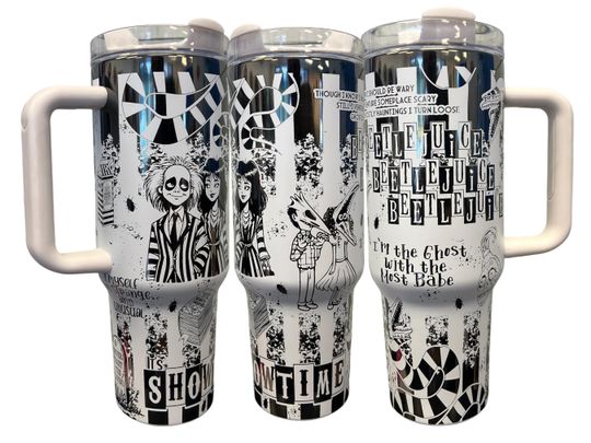 Beetlejuice Showtime full wrap - laser engraved rainbow 40oz tumbler