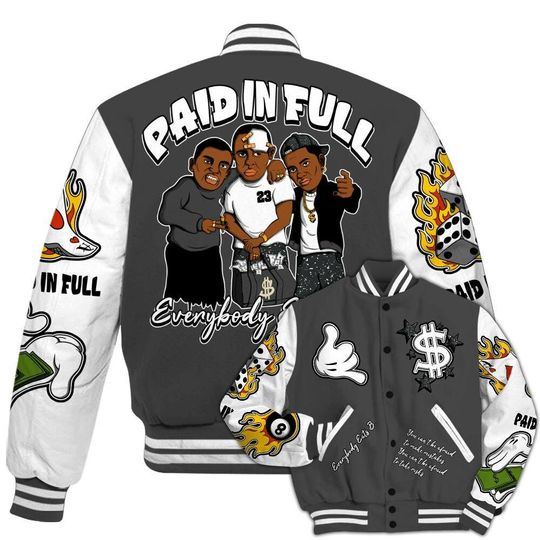 Dunkare Fear 4s Baseball Varsity Jacket, Funny Everybody Paid In Full Graphic All Over Print Letterman Jackets