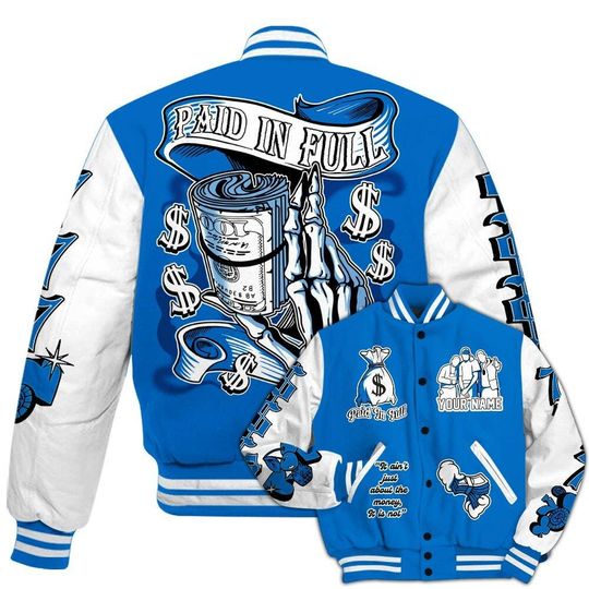 Dunkare Blueberry 12s Baseball Varsity Jacket - Paid In Full Baseball Varsity Jacket Custom Name All Over Print Letterman Jackets