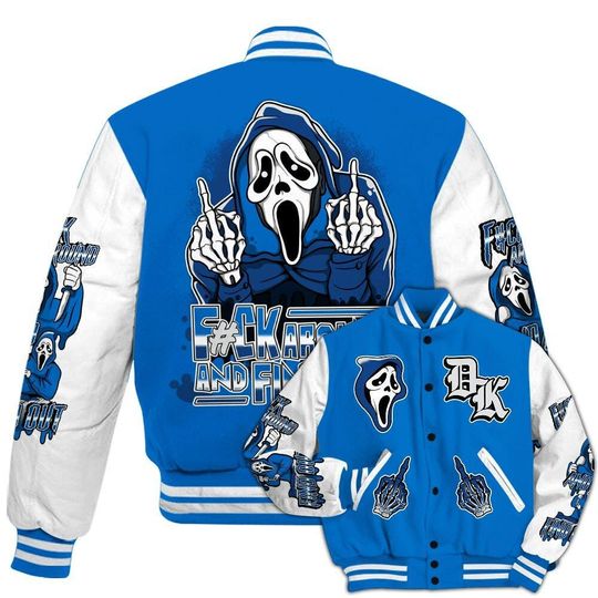 Dunkare Blueberry 12s Baseball Varsity Jacket - F#CK And Find Out Graphic All Over Print Letterman Jackets