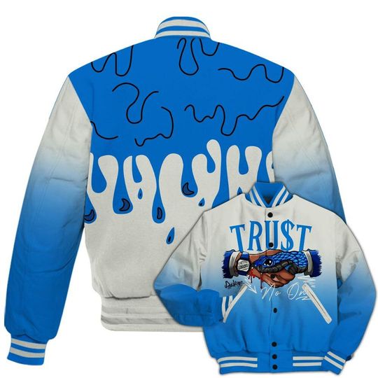 Dunkare Blueberry 12s Baseball Varsity Jacket, Trust No One Drip Streetwear All Over Print Letterman Jackets