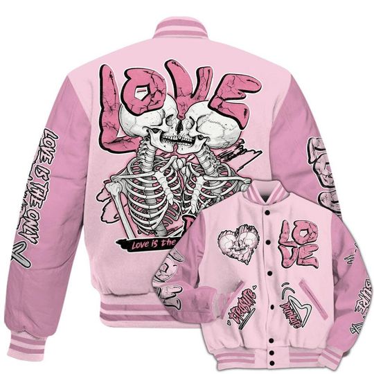 Dunkare Orchid 4s Baseball Varsity Jacket - Skull Love All Over Print Letterman Jackets