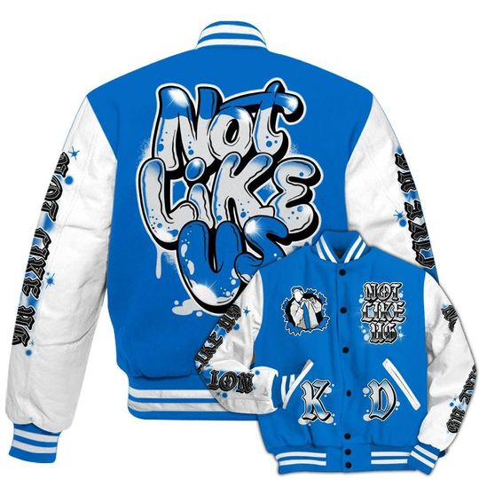 Dunkare Blueberry 12s Baseball Varsity Jacket - None Like Us Graphic All Over Print Letterman Jackets