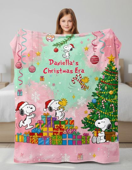 Personalized Kids Christmas Blanket: Cartoon Dog Family Blanket