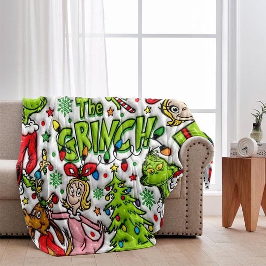 Personalized funny character Blanket | Custom Name Retro Grin Throw , Holiday Family Decor