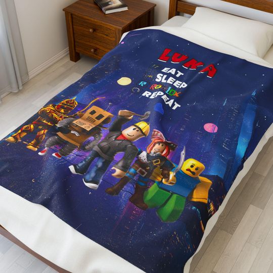Personalized Roblox Blanket, Custom Name Gamer's, Gift For Grandson - Kids
