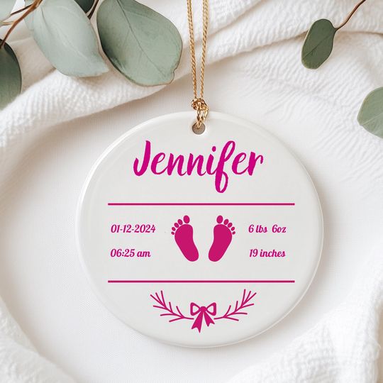 Personalized Baby Ornament, Birth Stats Keepsake, Pink Or Blue Newborn Gift