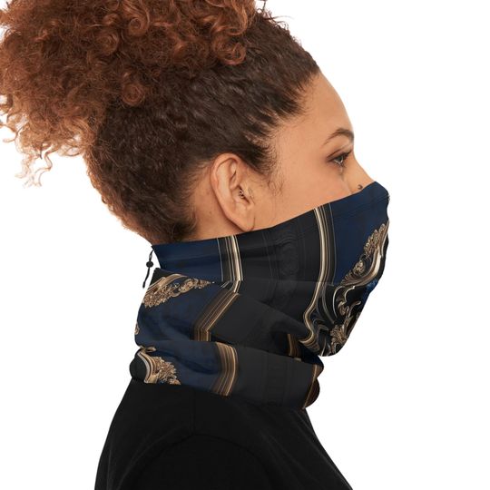 Luxury Fleece Neck Gaiter Black Blue and Gold Winter Warmer