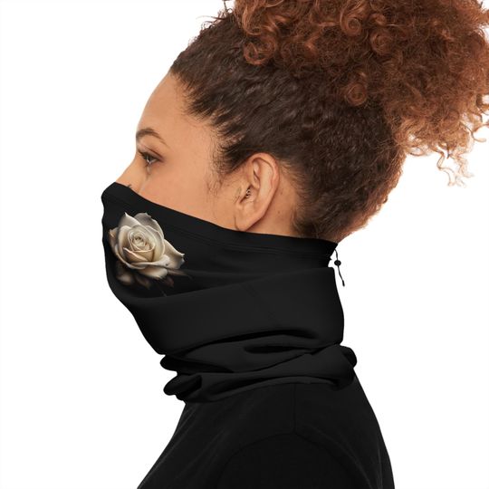 Winter Neck Gaiter: Fleece Flower Face Mask with Drawstring