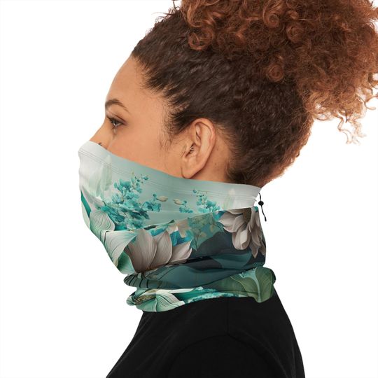 Floral Fleece Neck Gaiter: Drawstring Winter Accessory