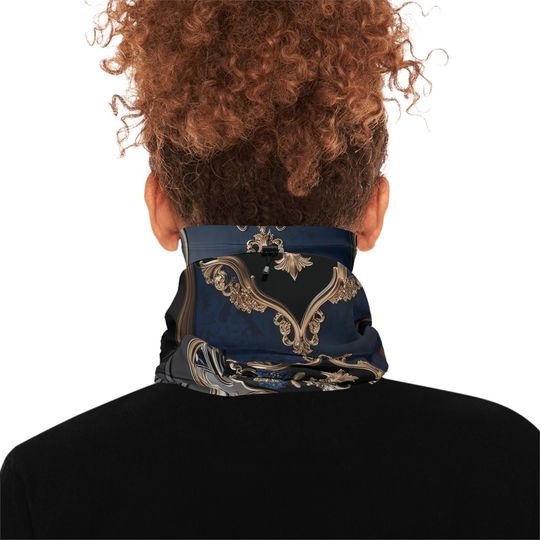 Luxury Fleece Neck Gaiter Black Blue and Gold Winter Warmer
