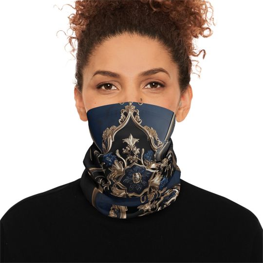 Luxury Fleece Neck Gaiter Black Blue and Gold Winter Warmer