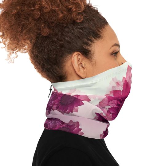 Pink Purple Floral Neck Gaiter with Drawstring