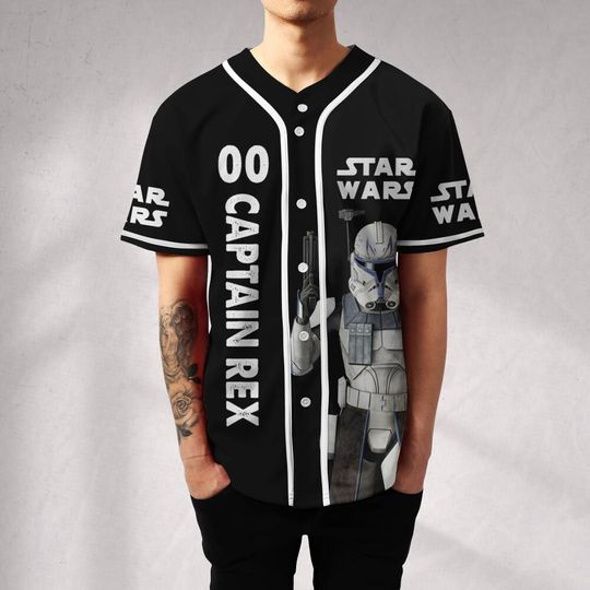 Personalize Starwar Captain Rex Black Jersey Baseball, Custom Family Matching Shirts for Universe Gift for Star Wars Fans