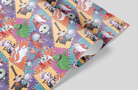 Nightmare Before Christmas Wrapping Paper Sheets -  Disney Jack Skellington Sally Oogie Boogie Zero Presents Halloween