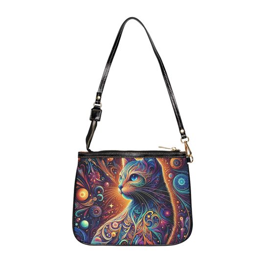 Mystic Whimsical Cat Small Shoulder Bag, Matching Fashion Apparel Accessories For Her Gift