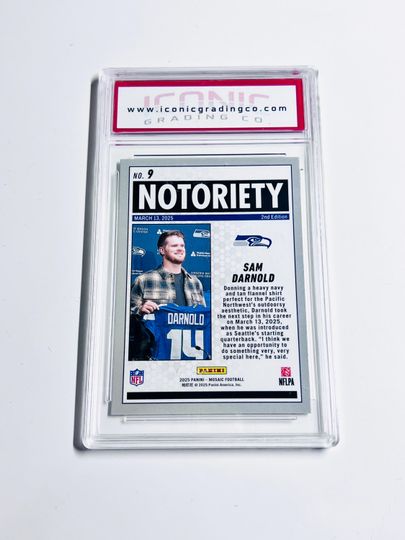 Sam Darnold 2025 Mosaic Notoriety Acrylic Block Card Seahawks Mint