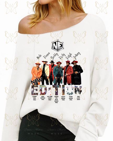 All-Over Print Oversized Women's Off-Shoulder Sweatshirt - New Edition Inspired Slouchy Off-Shoulder Top