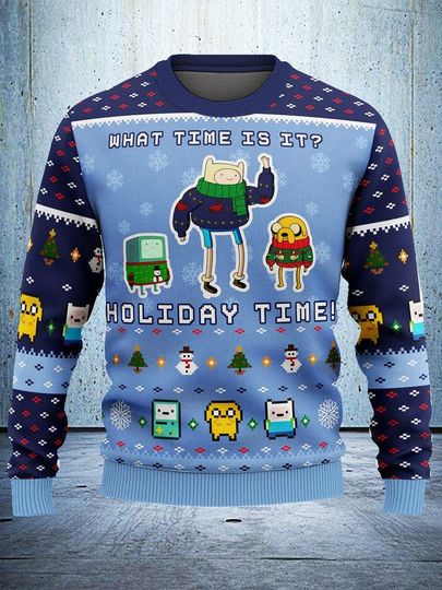 Adventure Time Ugly Christmas Sweater Holiday Time Sweater Cartoon Xmas Gift For Men Women