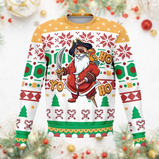 Pirate Santa Ugly Christmas Sweater, Funny Xmas Sweater, Holiday Gift for Men Women