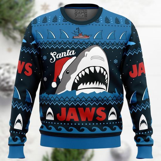 Jaws Christmas Ugly Sweater, Shark Sweater, Holiday Gift for Men Women, Xmas Gift