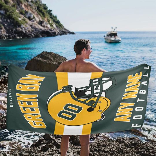 Personalized Green Bay Football Beach Towel, Game Day Fan Gift