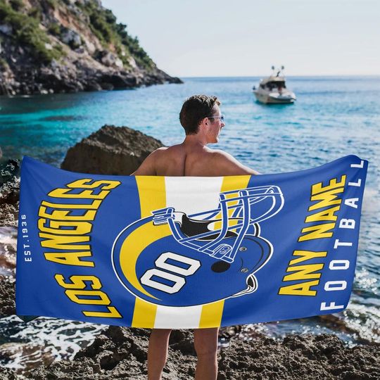 Personalized Los Angeles Rams Football Beach Towel, Game Day Football Team Decor Fan Gifts