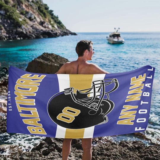 Personalized Baltimore Football Beach Towel, Game Day Fan Gift