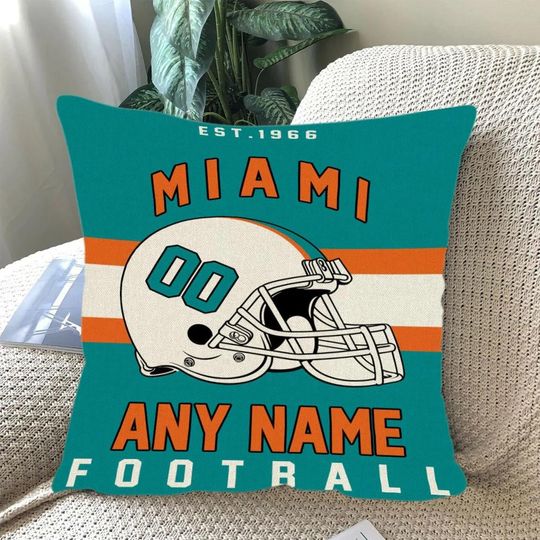 Personalized Miami Football Throw Pillow, Game Day Fan Gift, Bedroom Throw Pillow Decor