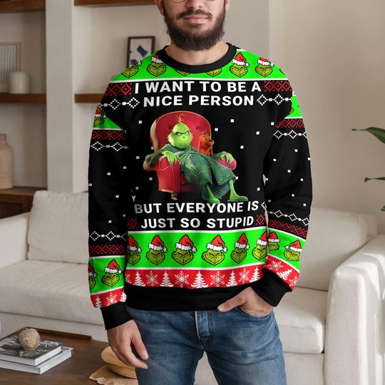 Funny Grumpy Christmas Sweater for Men and Women, Sarcastic Ugly Xmas Sweatshirt