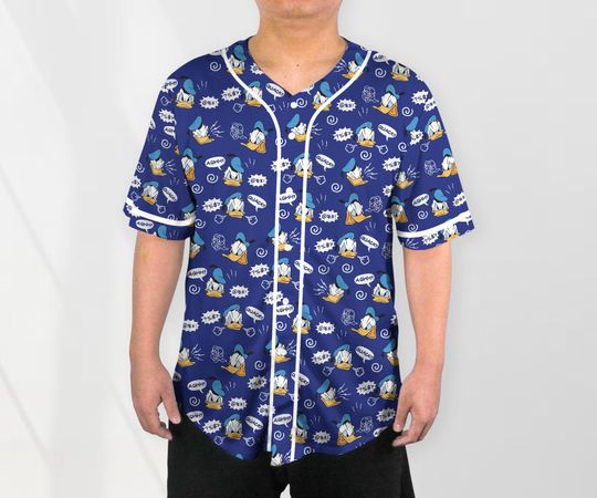 Donald Baseball Jersey Shirt, Funny Duck Button Up Shirt