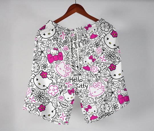 Hello Kitty Hawaiian Shirt Tropical Button Up Shirt Summer Aloha Hawaii Set