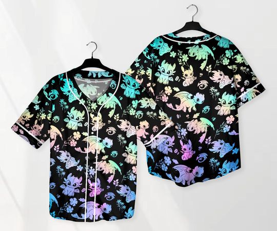 Toothless Baseball Jersey Shirt, Cute Dragon Button Up Shirt