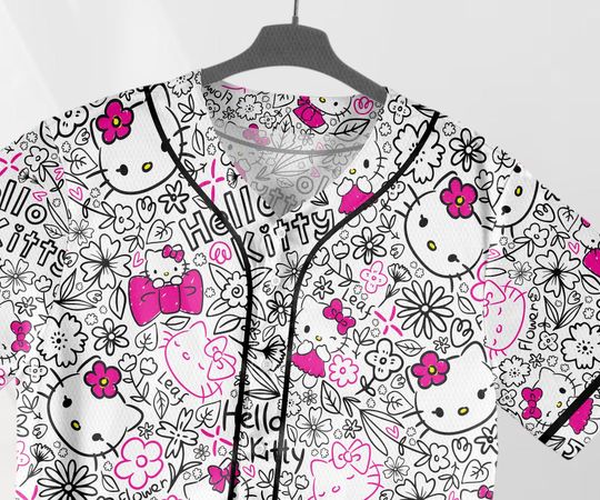 Hello Kitty Baseball Jersey Shirt Tropical Kitty Cat Family Tee
