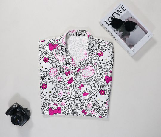 Hello Kitty Hawaiian Shirt Tropical Button Up Shirt Summer Aloha Hawaii Set