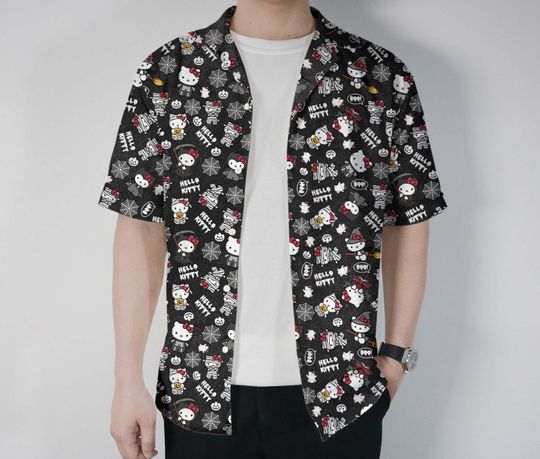 Hello Kitty Hawaiian Shirt, Cute Summer Hello Kitty Button Up Shirt