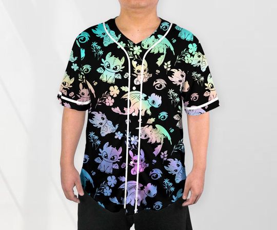 Toothless Baseball Jersey Shirt, Cute Dragon Button Up Shirt