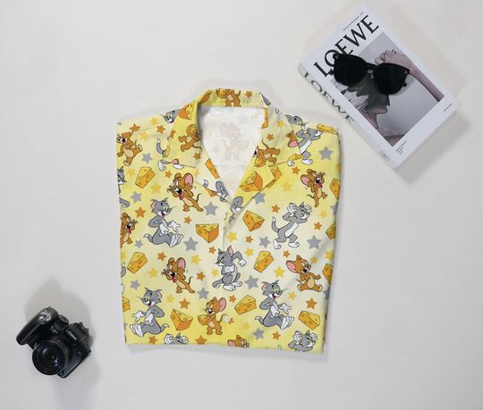 Tom And Jerry Hawaiian Shirt Tropical Button Up Shirt Summer Aloha Hawaii Shirt Summer Beach Short Funny Tom Shirt Gifts