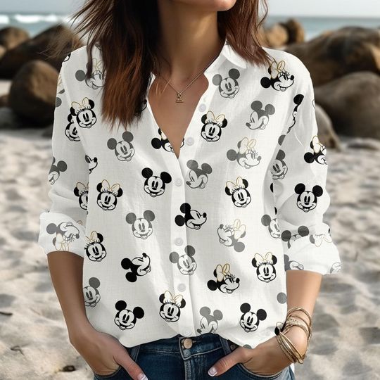 Vintage Mickey Minnie Blouse Shirt, Disney Cartoon Long Sleeve Shirt, Disney Gift for Fans