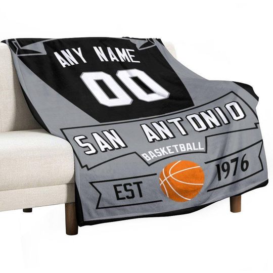 San Antonio Personalized Basketball Blankets, Custom Name & Number Throw Blanket for Basketball Fans, Blanket Gifts Men Women Youth Kids