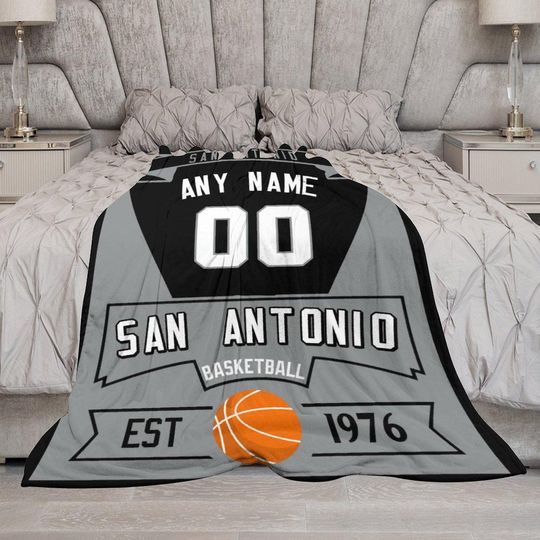 San Antonio Personalized Basketball Blankets, Custom Name & Number Throw Blanket for Basketball Fans, Blanket Gifts Men Women Youth Kids