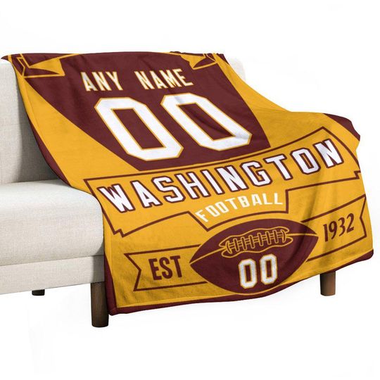 Custom Football Team Flannel Blanket Washington Football Throw Blanket  - Custom Name and Number - Ideal Gifts for Kids and Adults