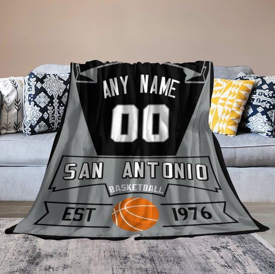 San Antonio Personalized Basketball Blankets, Custom Name & Number Throw Blanket for Basketball Fans, Blanket Gifts Men Women Youth Kids